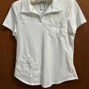 Chico's White Floral Embroidered Blouse